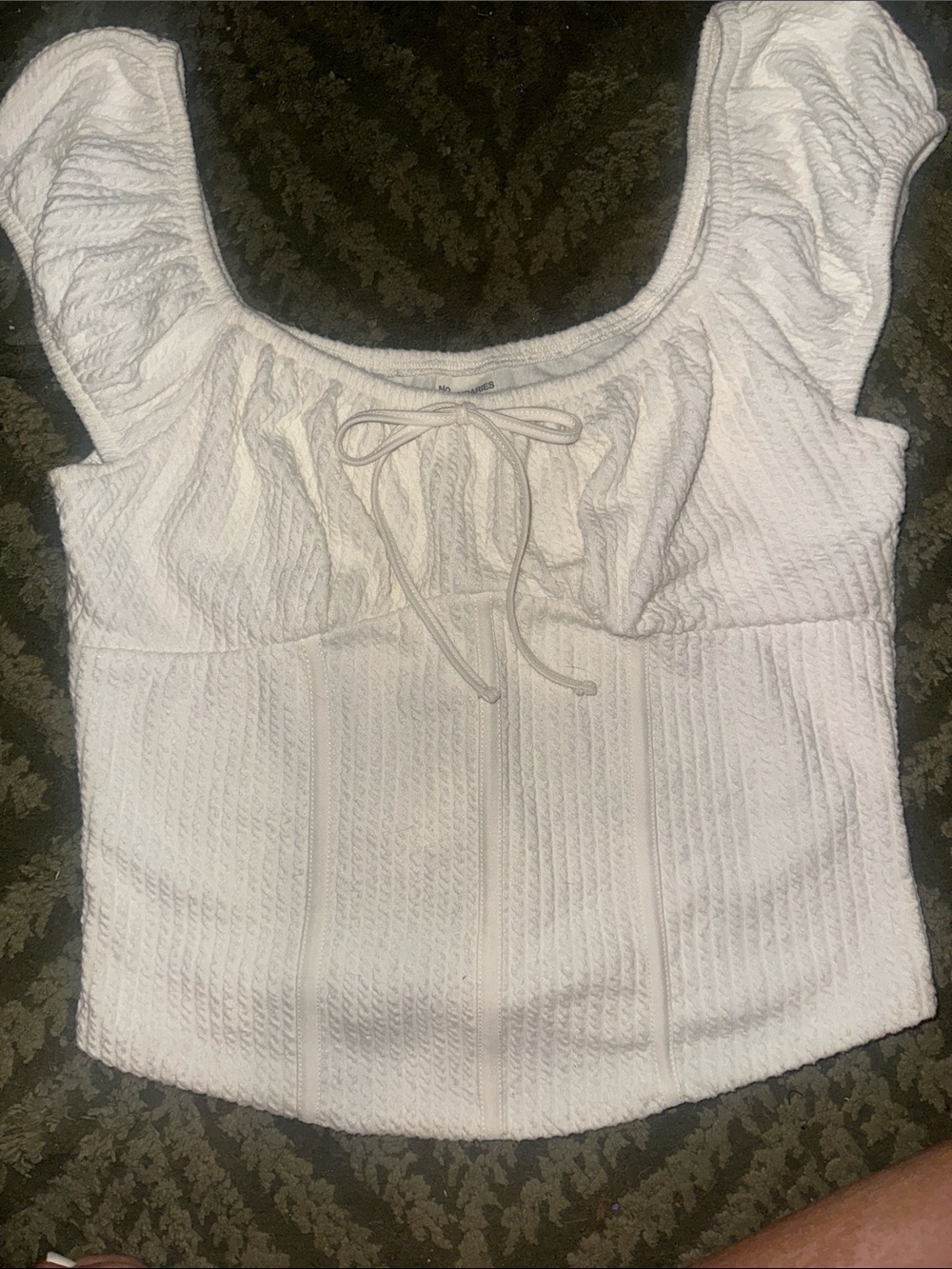 No Boundaries White Textured Tie-Front Crop Top